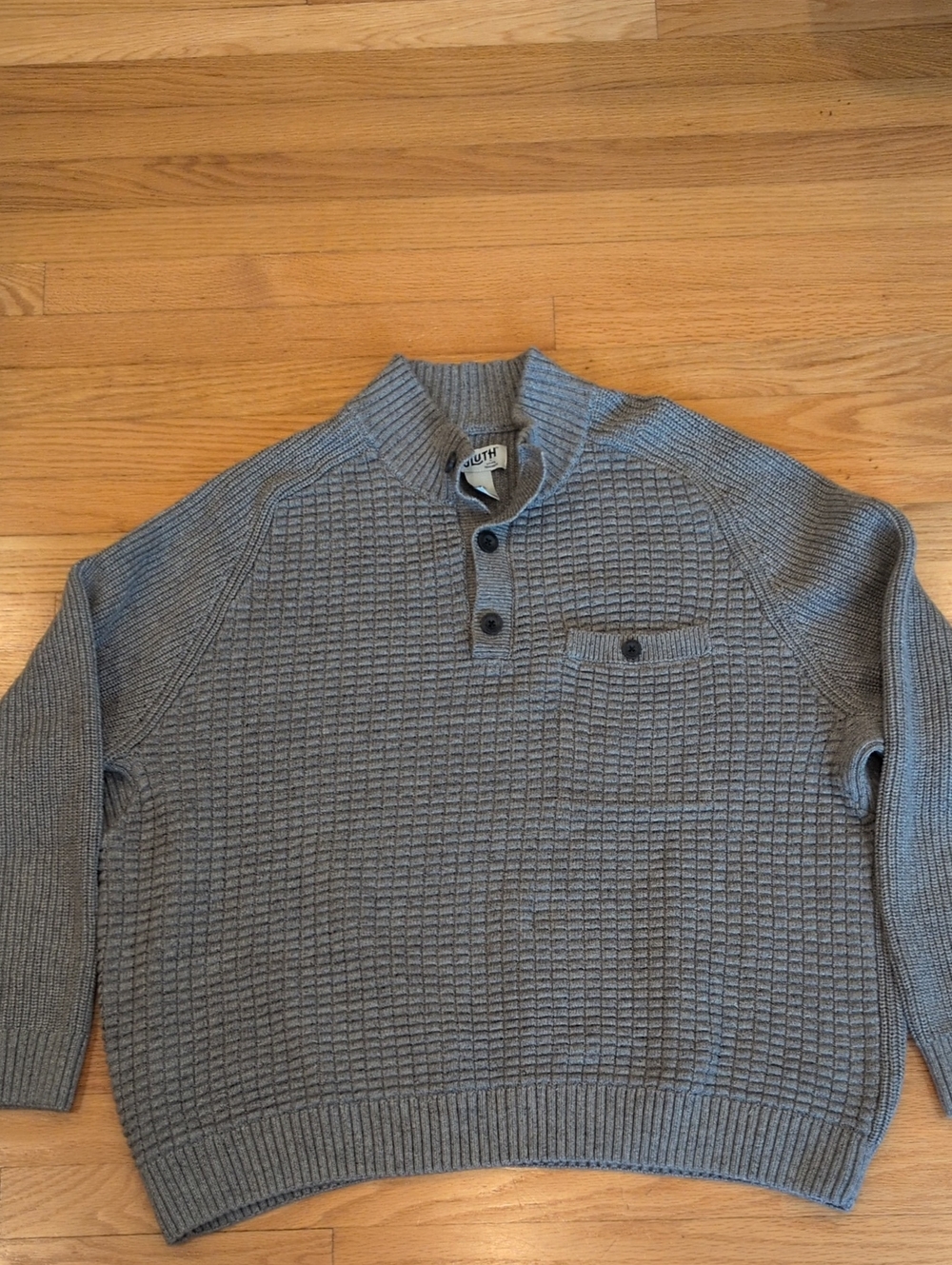 Duluth Burly Retirement Button Mock Sweater Blue Gray 2XL